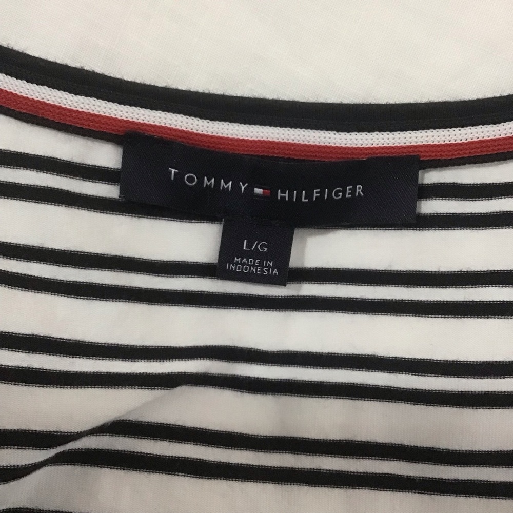 Tommy Hilfiger Navy Blue & White Striped Sleeveless Dress w/Elastic Waist, Sz L - Picture 9 of 11